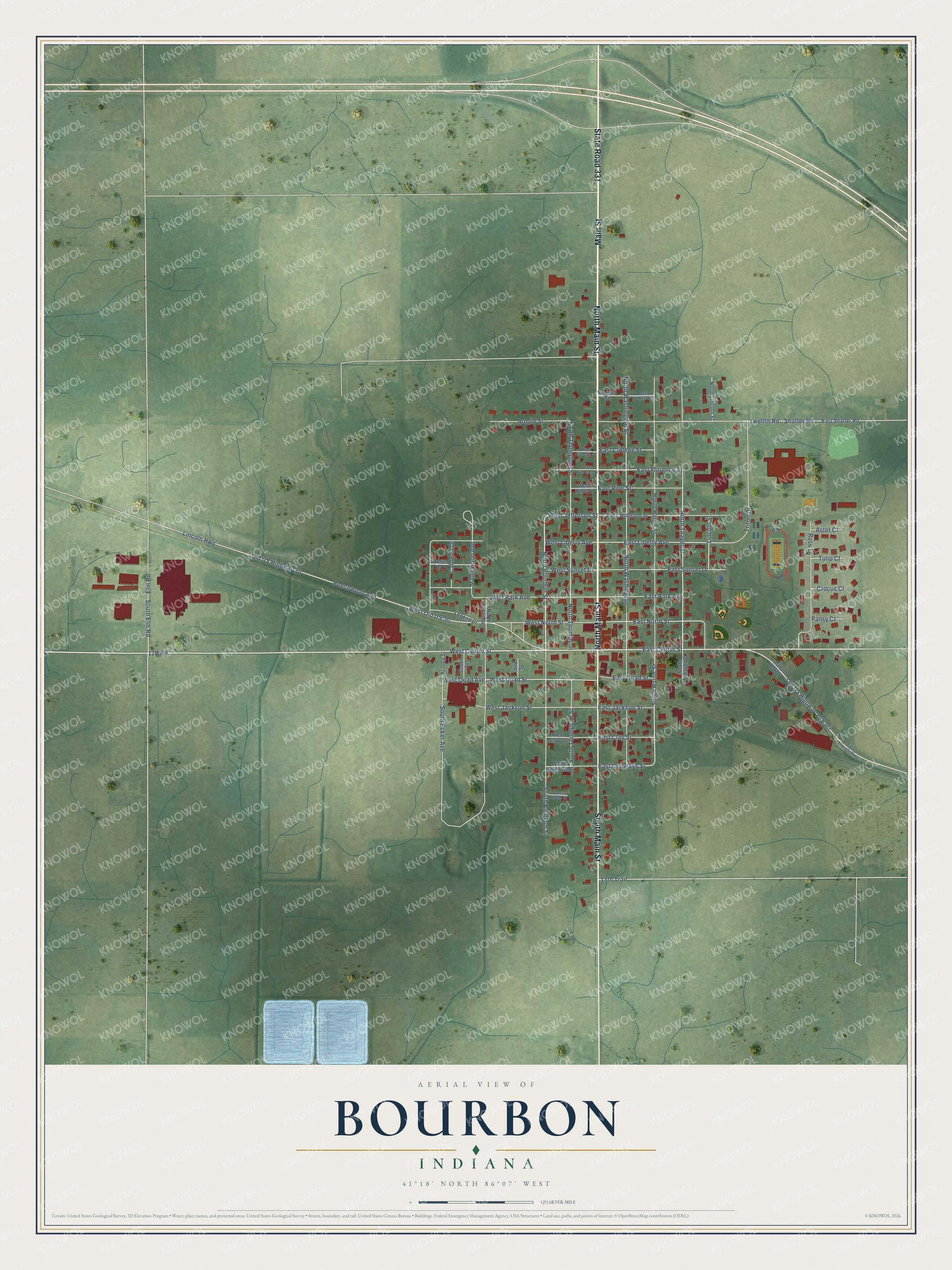 Watermarked full-map preview of Bourbon, Indiana