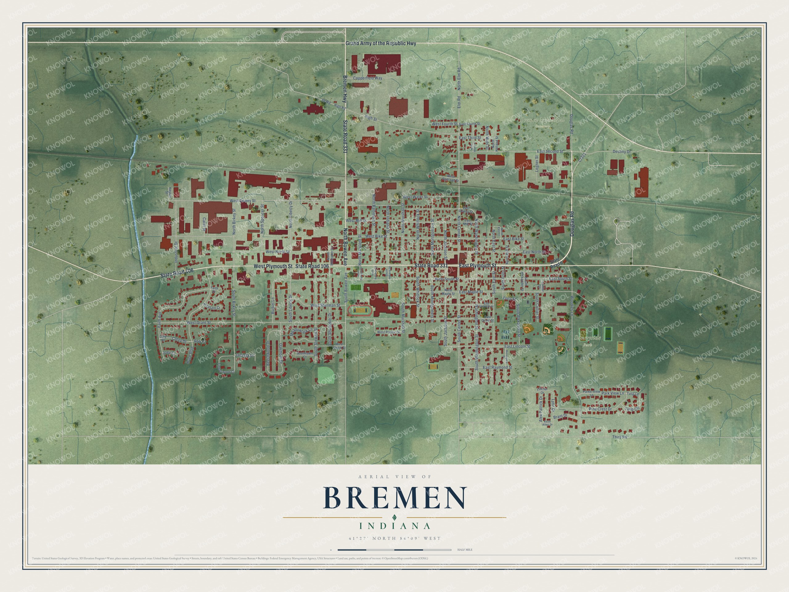 Watermarked full-map preview of Bremen, Indiana