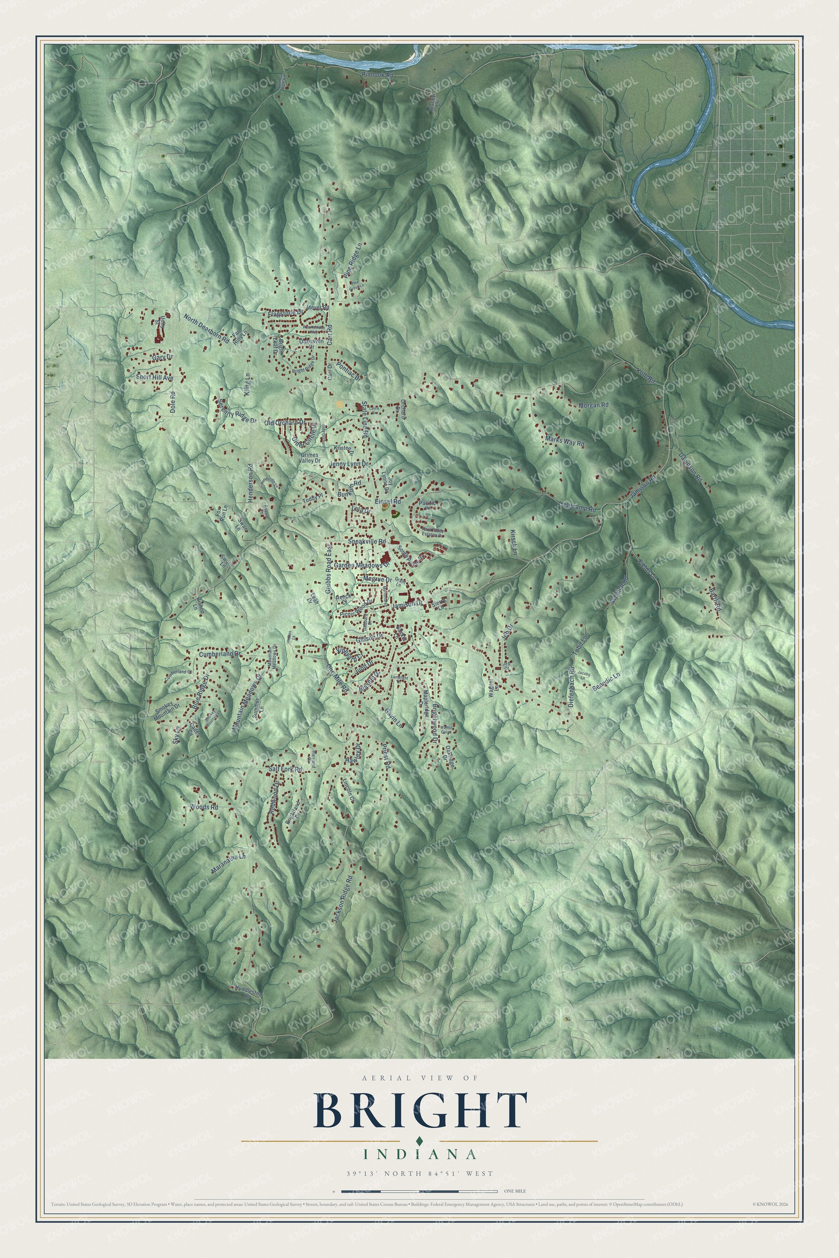 Watermarked full-map preview of Bright, Indiana