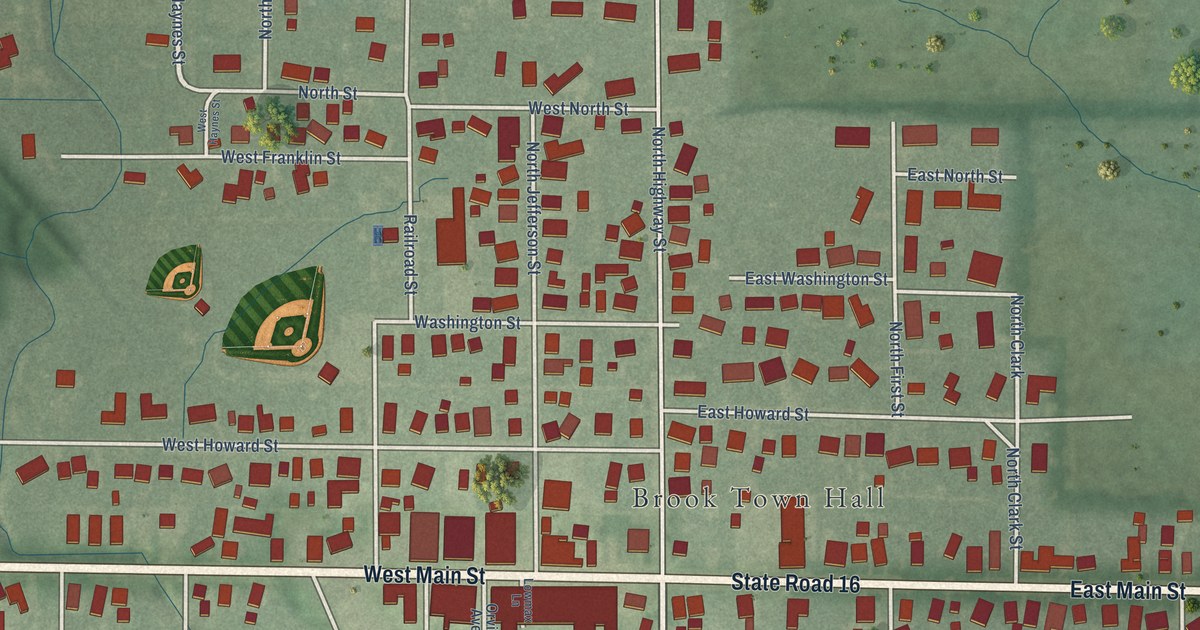 Map of Brook, Indiana in 2026