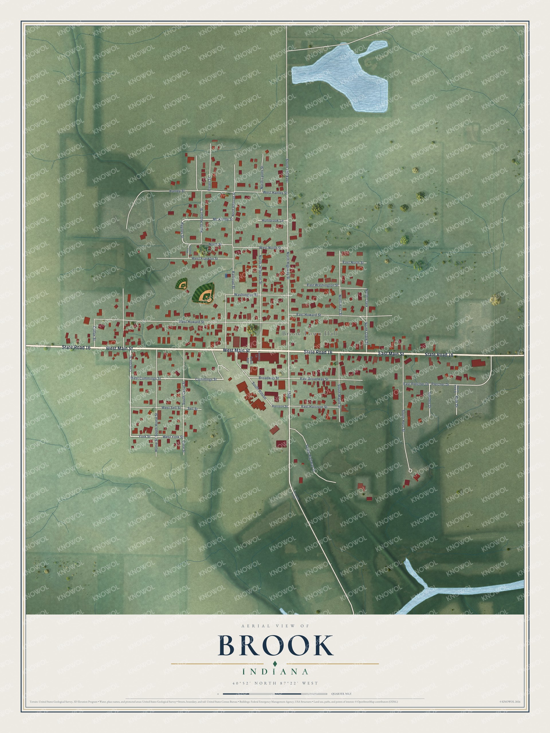 Watermarked full-map preview of Brook, Indiana