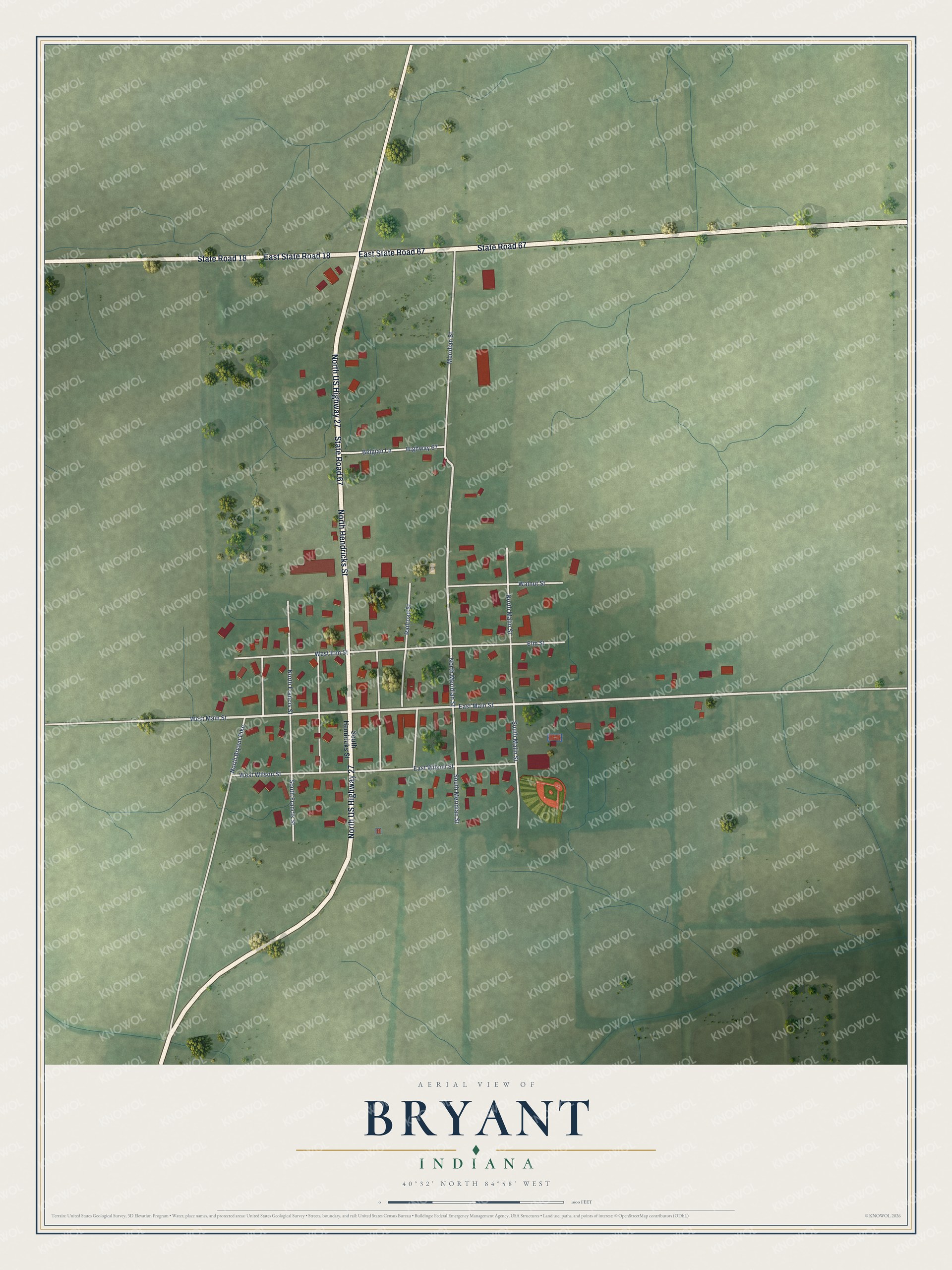 Watermarked full-map preview of Bryant, Indiana