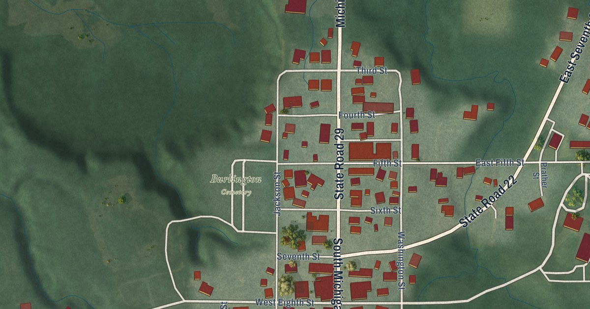 Map of Burlington, Indiana in 2026