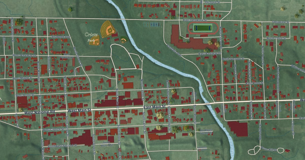 Map of Cambridge City, Indiana in 2026