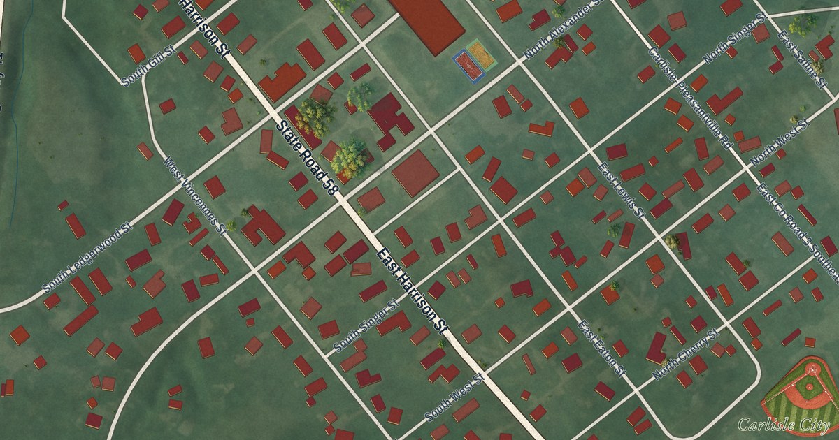 Map of Carlisle, Indiana in 2026