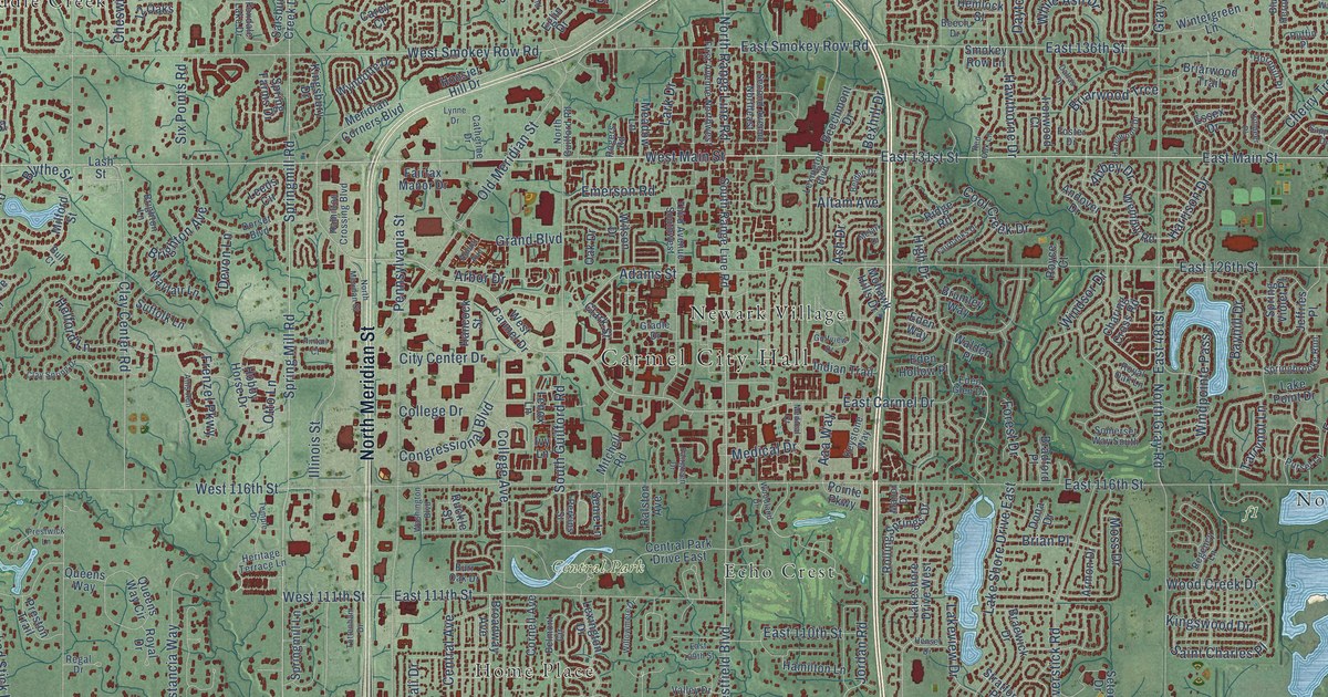 Map of Carmel, Indiana in 2026