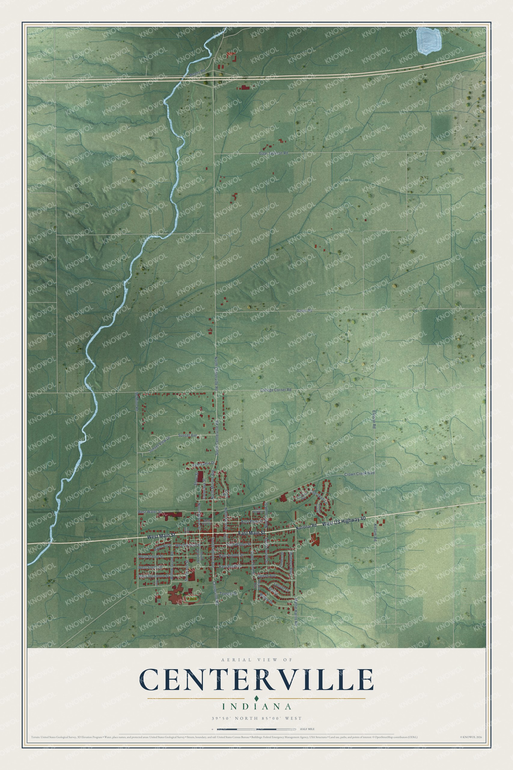 Watermarked full-map preview of Centerville, Indiana