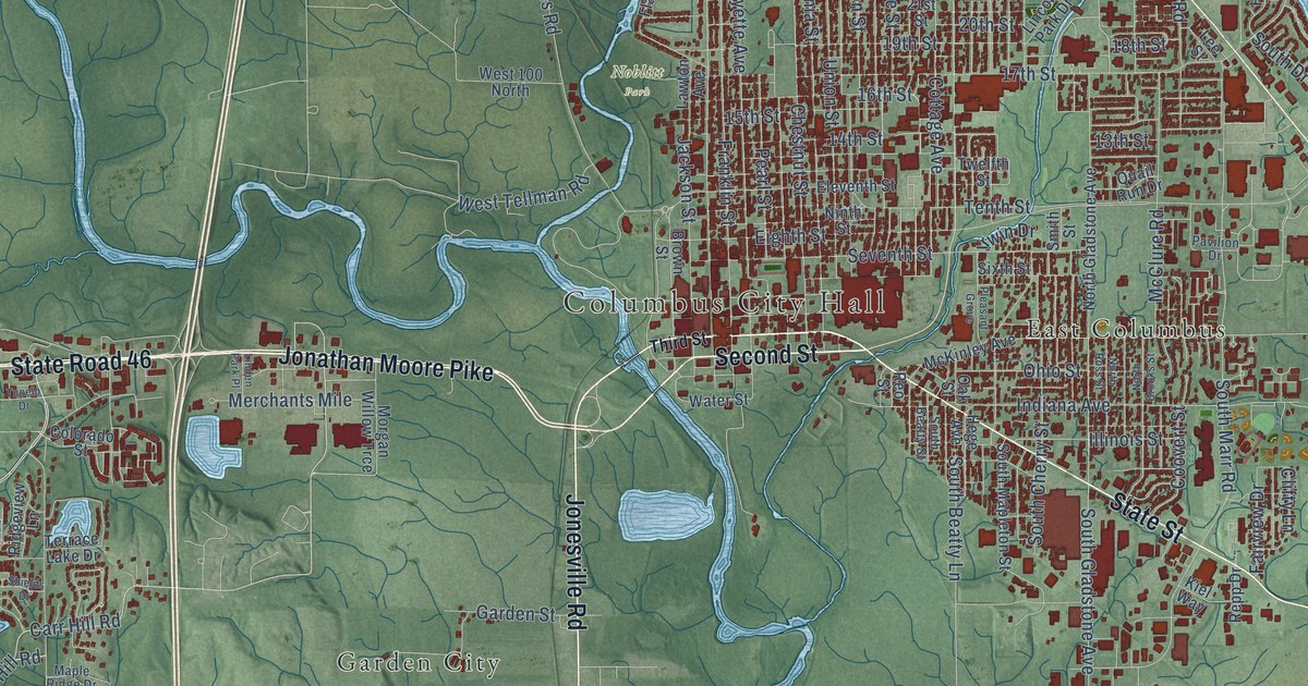 Map of Columbus, Indiana in 2026