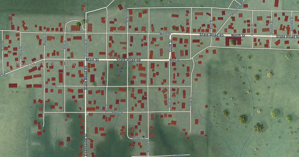 Map of Cynthiana, Indiana in 2026