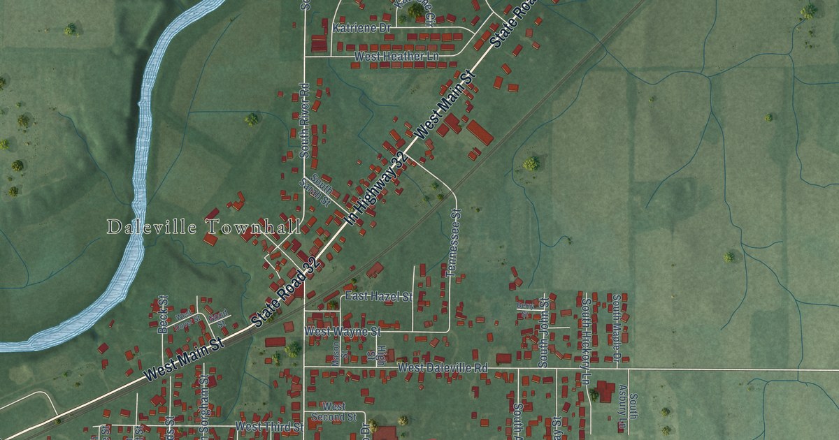 Map of Daleville, Indiana in 2026