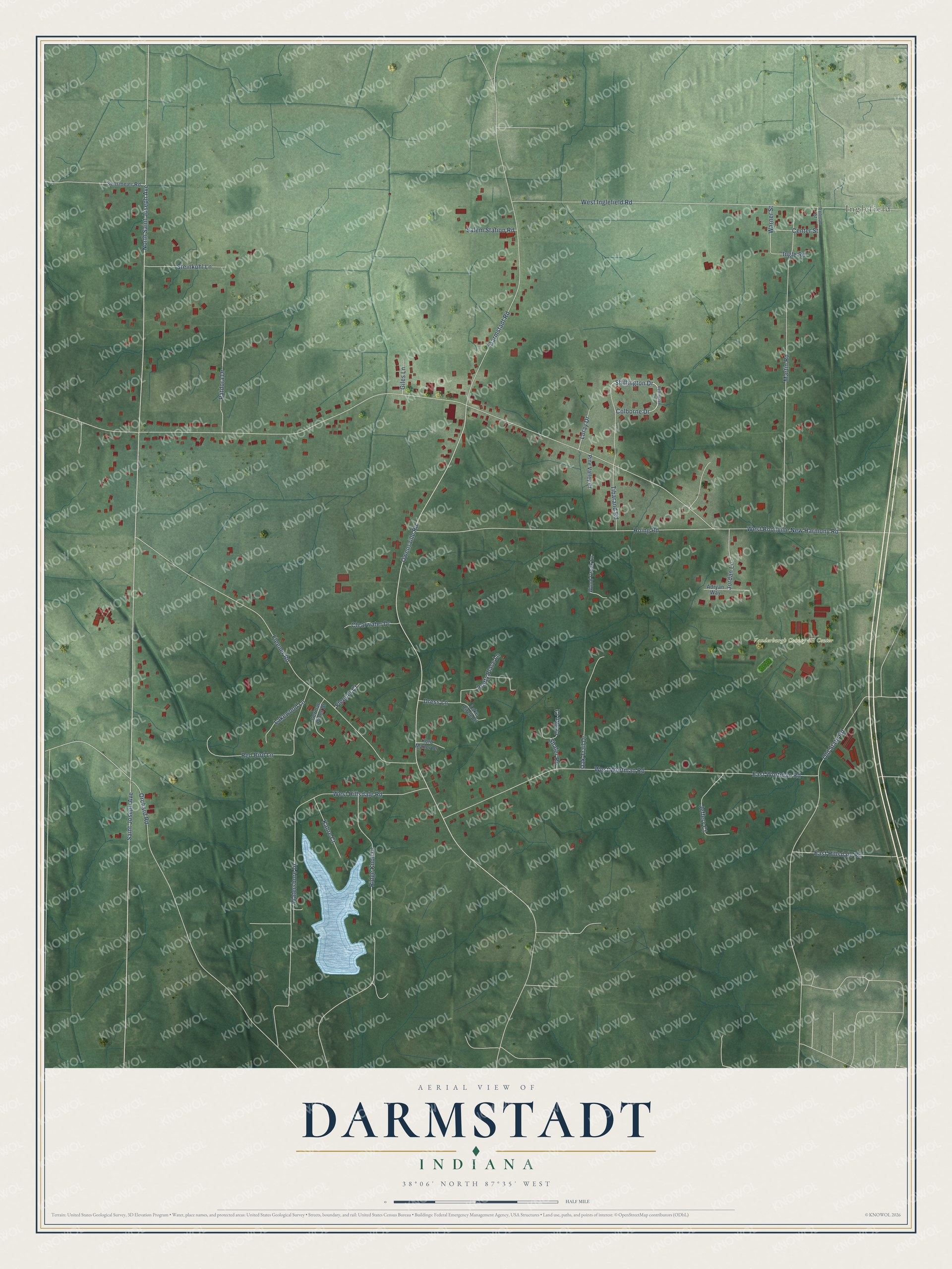 Watermarked full-map preview of Darmstadt, Indiana