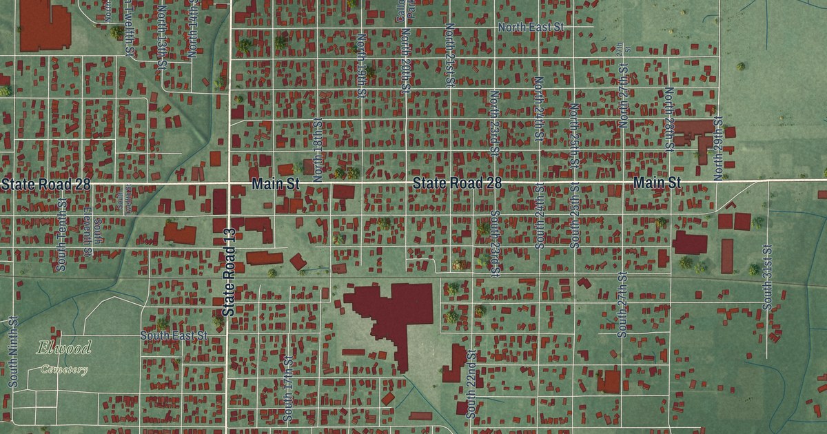 Map of Elwood, Indiana in 2026