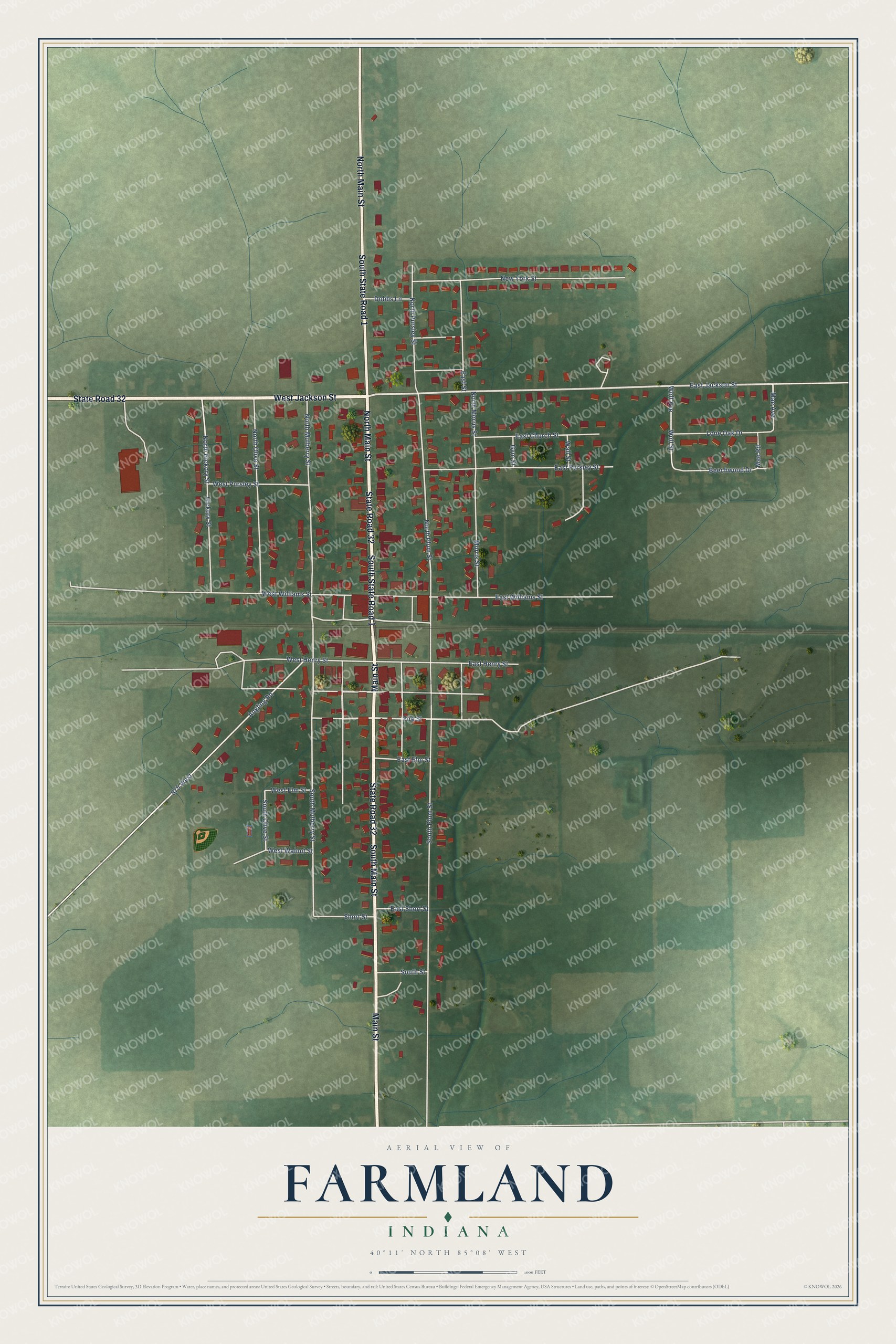 Watermarked full-map preview of Farmland, Indiana