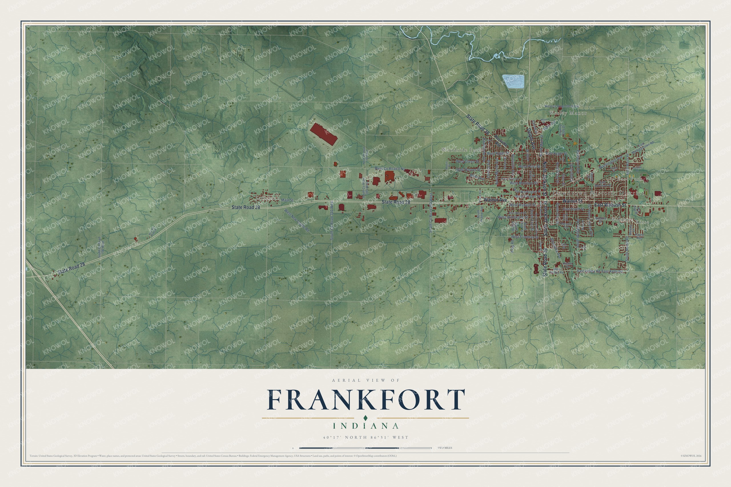 Watermarked full-map preview of Frankfort, Indiana