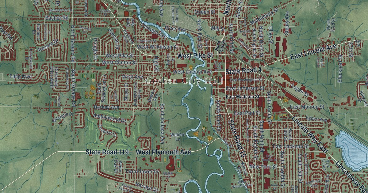 Map of Goshen, Indiana in 2026