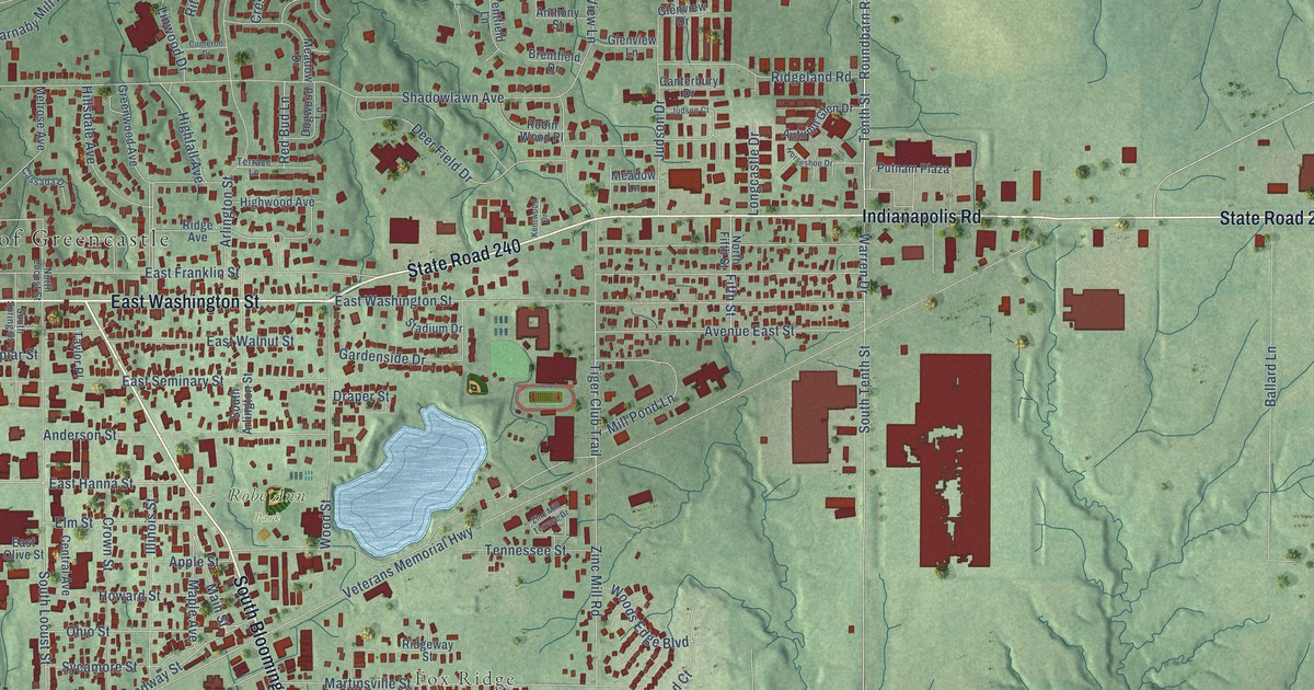 Map of Greencastle, Indiana in 2026