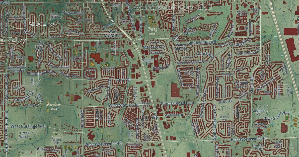 Map of Greenwood, Indiana in 2026