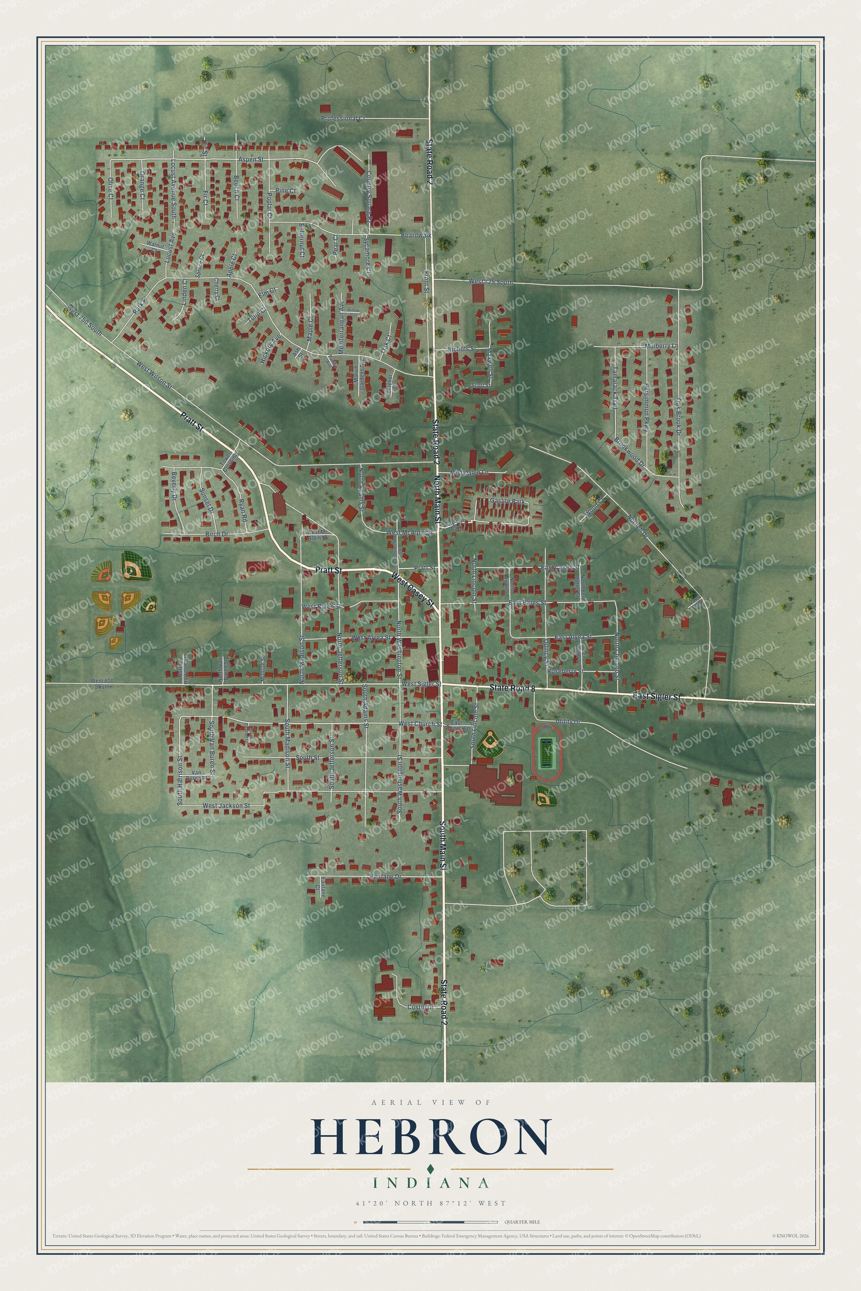 Watermarked full-map preview of Hebron, Indiana