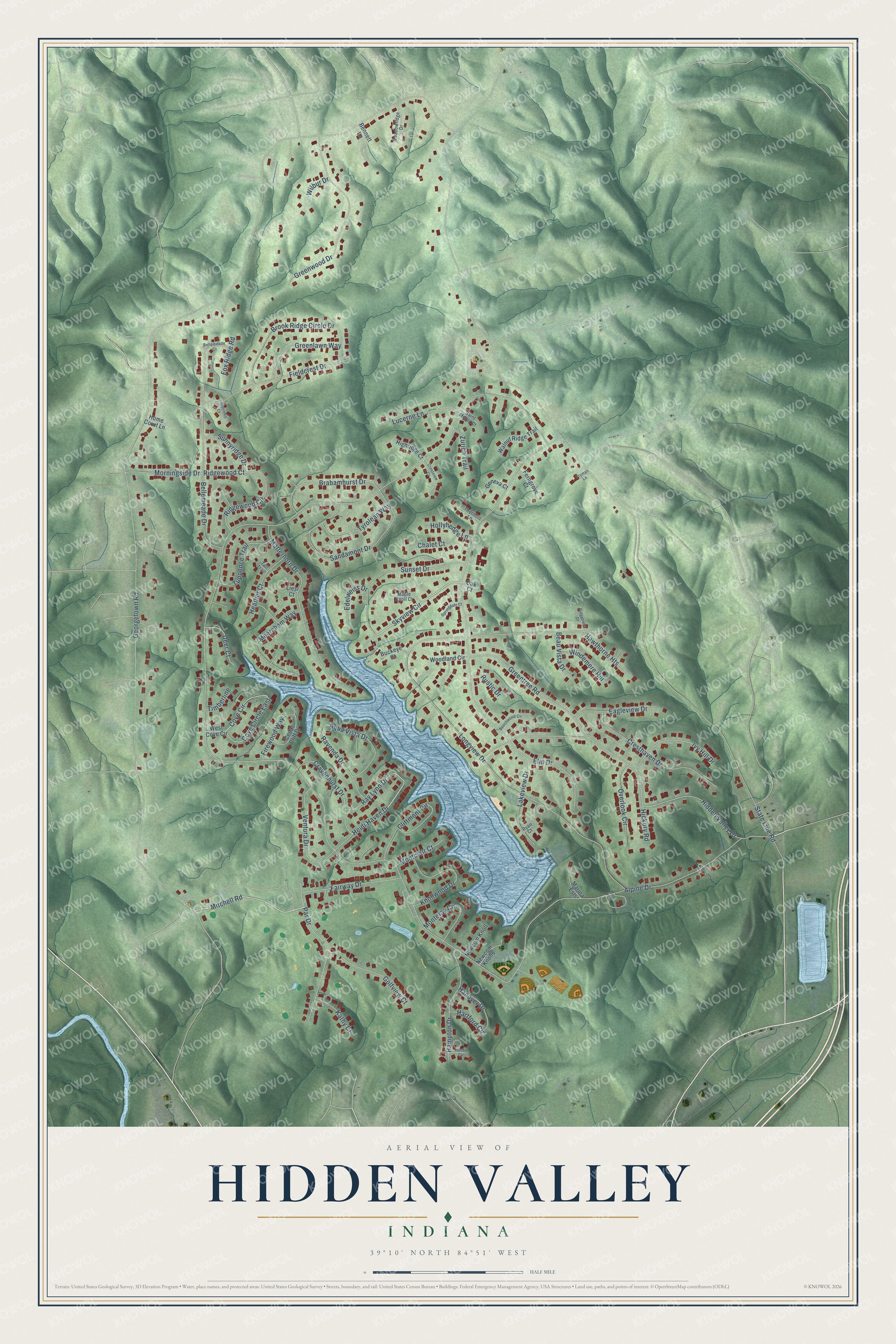 Watermarked full-map preview of Hidden Valley, Indiana