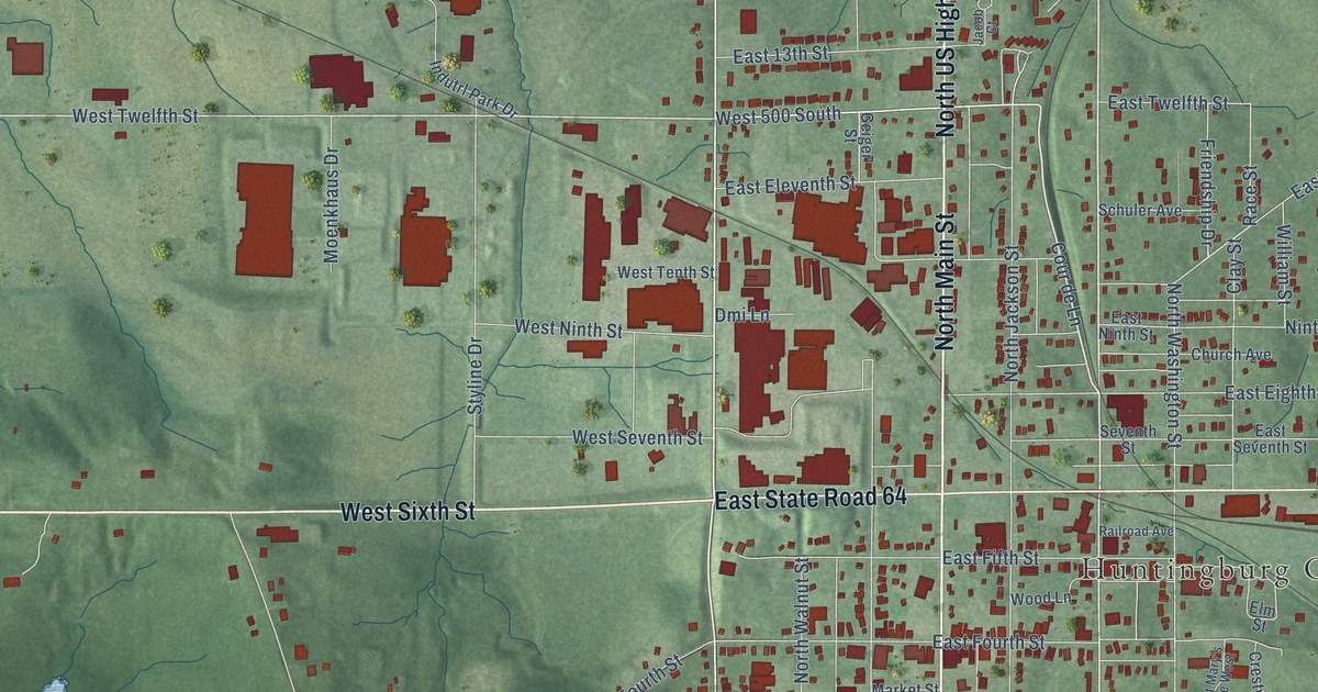 Map of Huntingburg, Indiana in 2026