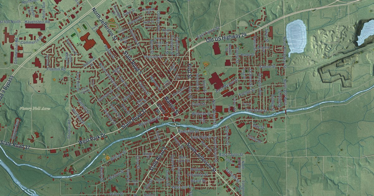 Map of Huntington, Indiana in 2026