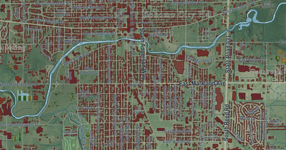 Map of Kokomo, Indiana in 2026