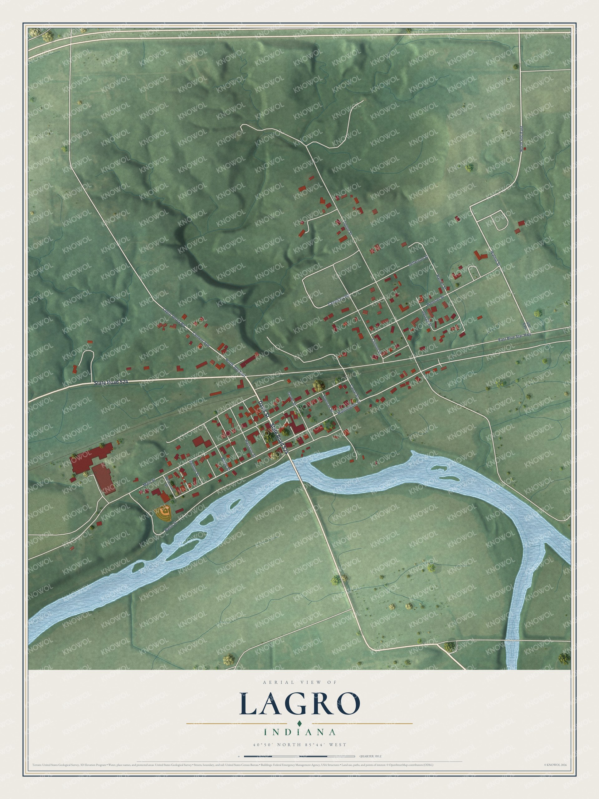 Watermarked full-map preview of Lagro, Indiana