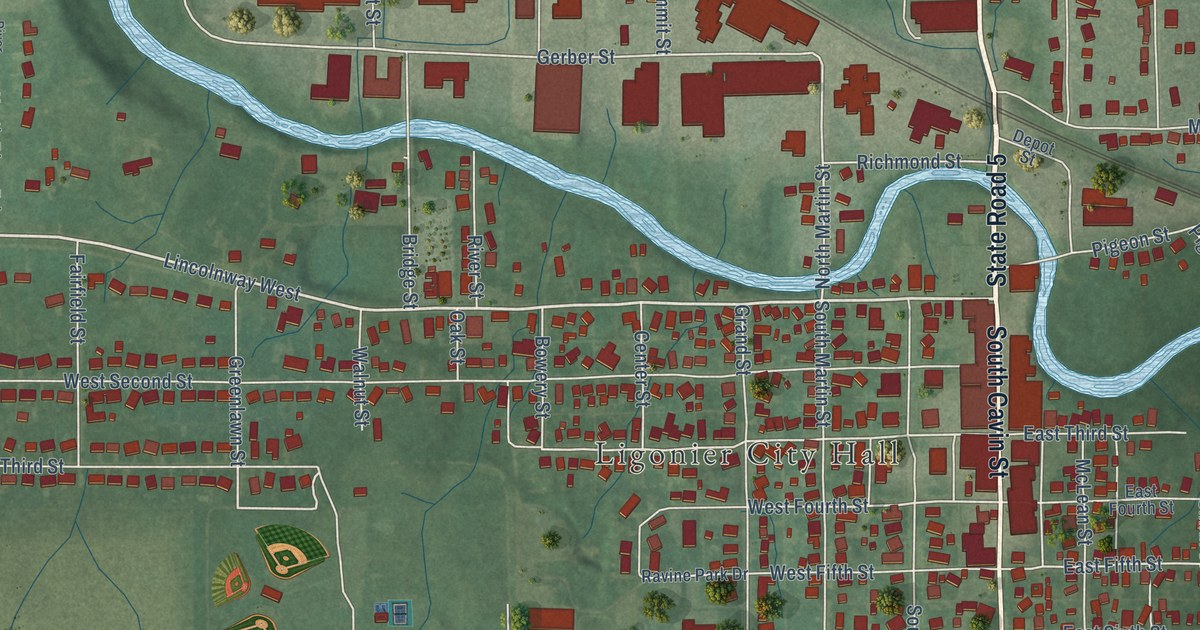 Map of Ligonier, Indiana in 2026