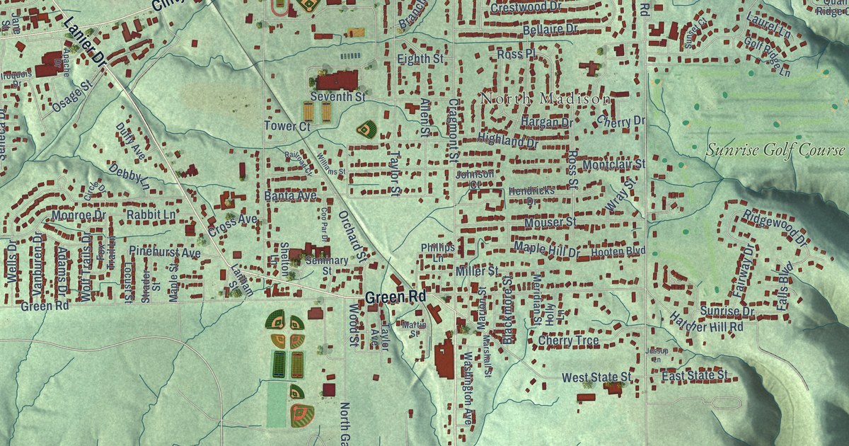 Map of Madison, Indiana in 2026