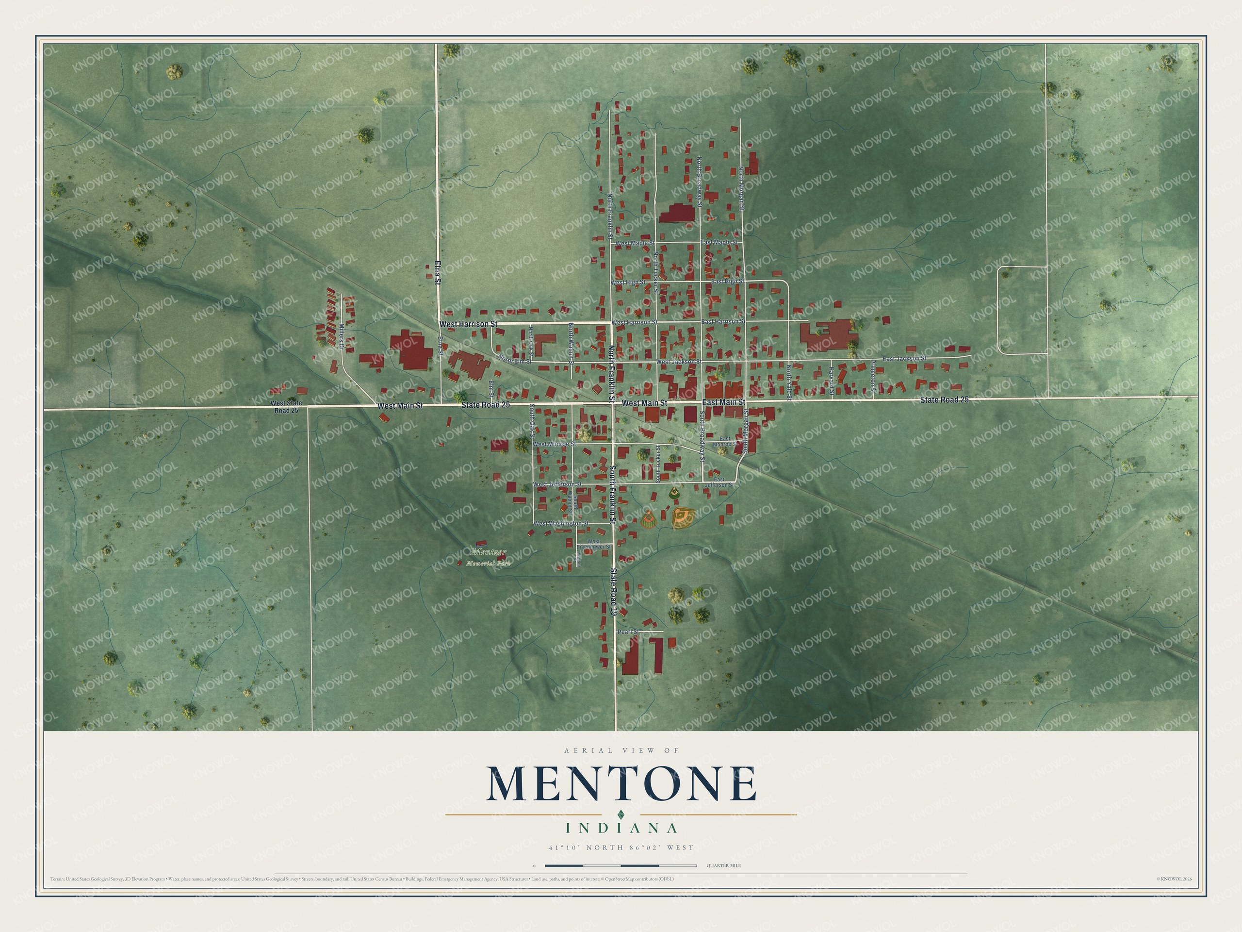 Watermarked full-map preview of Mentone, Indiana