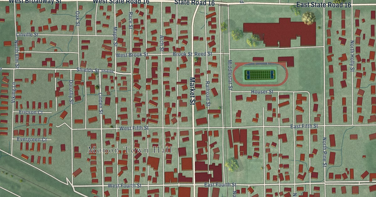 Map of Monon, Indiana in 2026