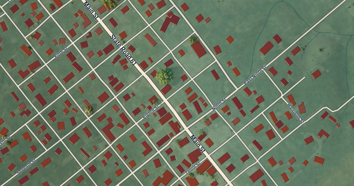 Map of Monroe City, Indiana in 2026