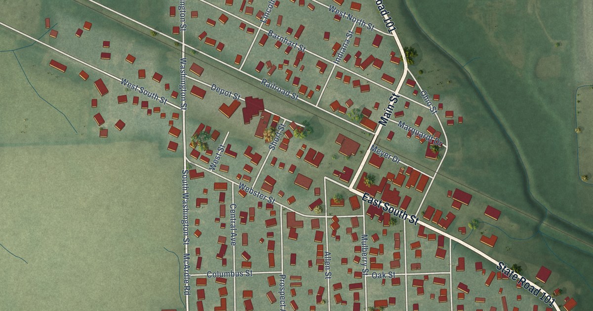Map of Monroeville, Indiana in 2026