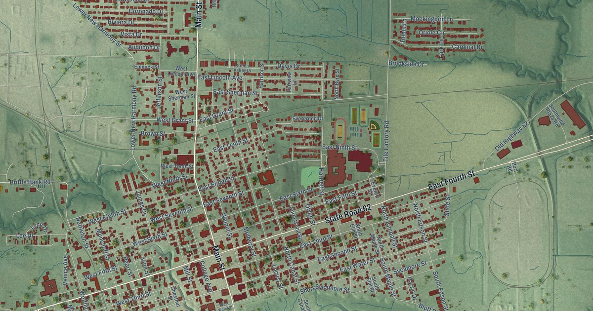 Map of Mount Vernon, Indiana in 2026