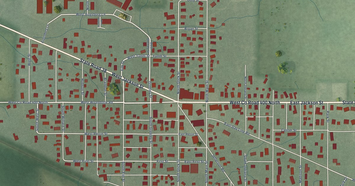Map of Mulberry, Indiana in 2026