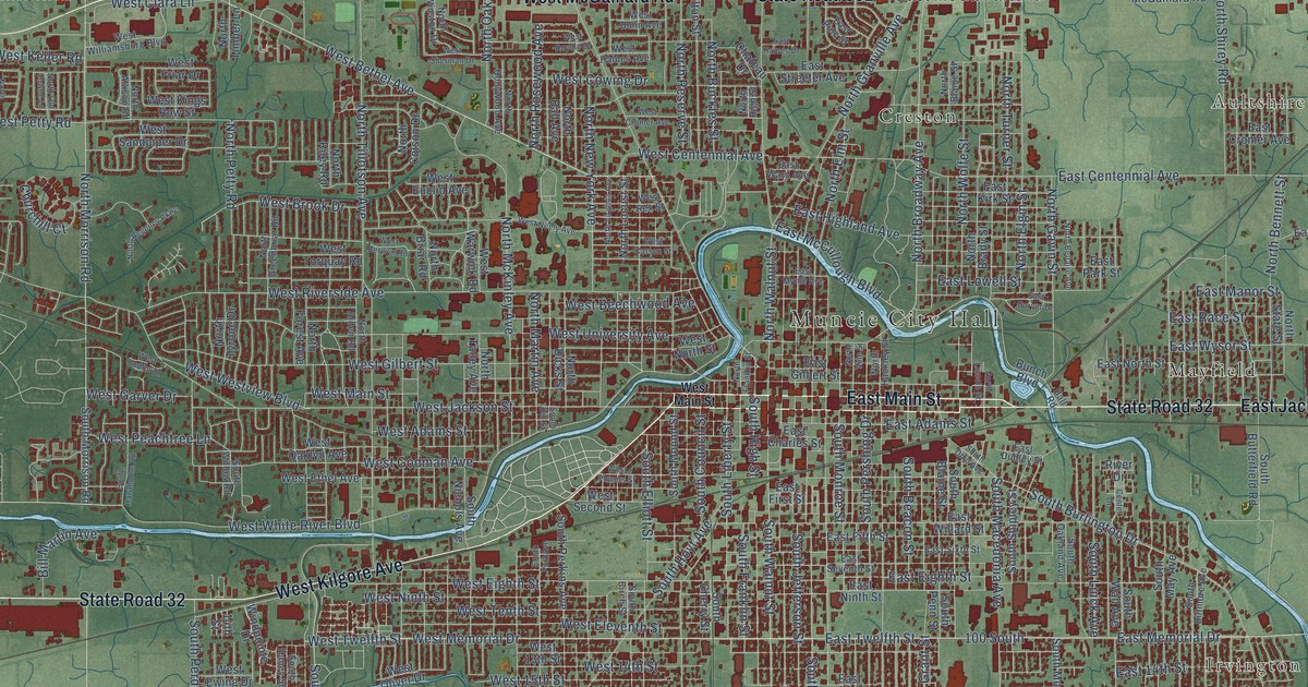 Map of Muncie, Indiana in 2026