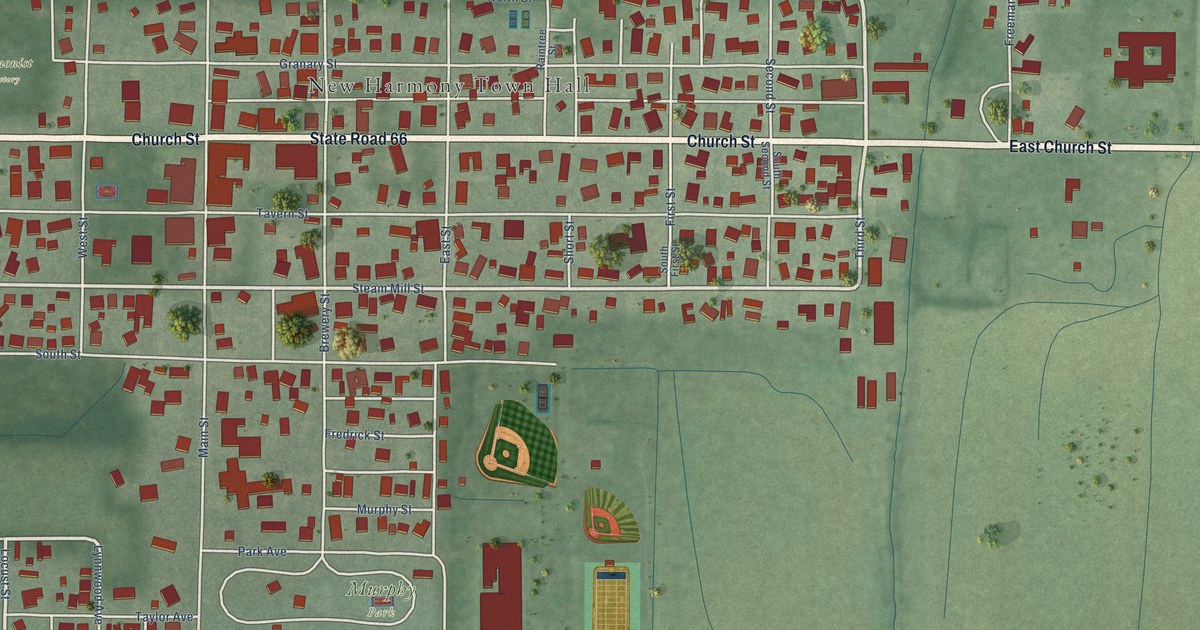 Map of New Harmony, Indiana in 2026