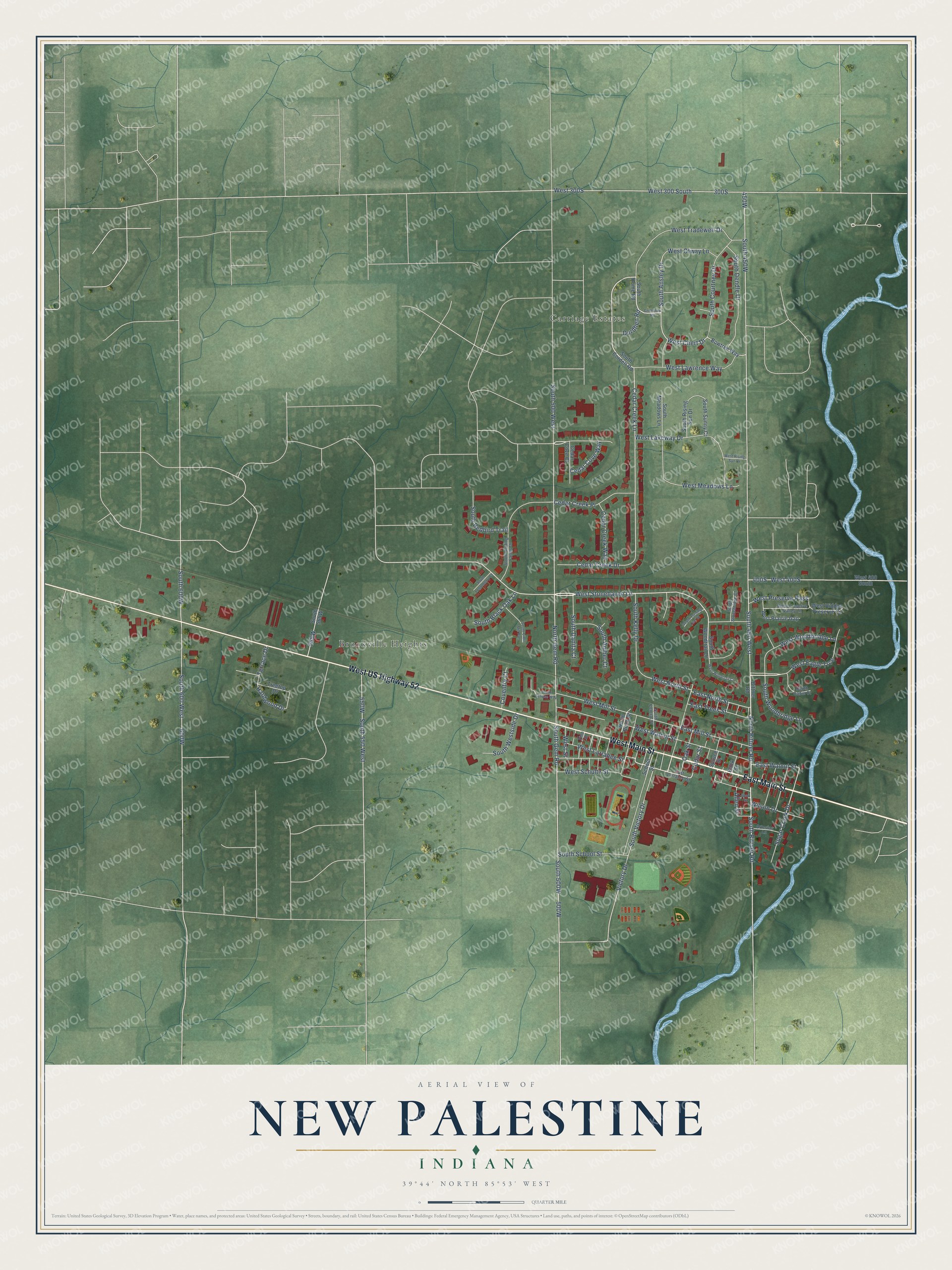 Watermarked full-map preview of New Palestine, Indiana