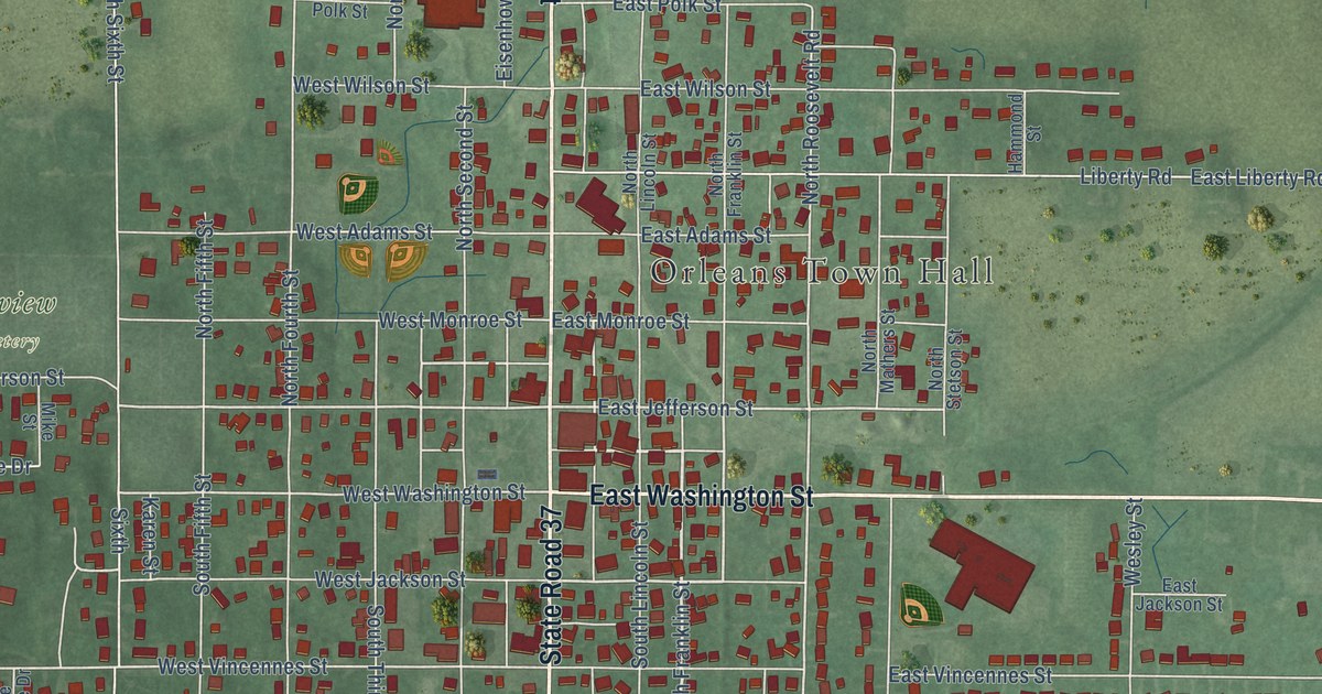 Map of Orleans, Indiana in 2026