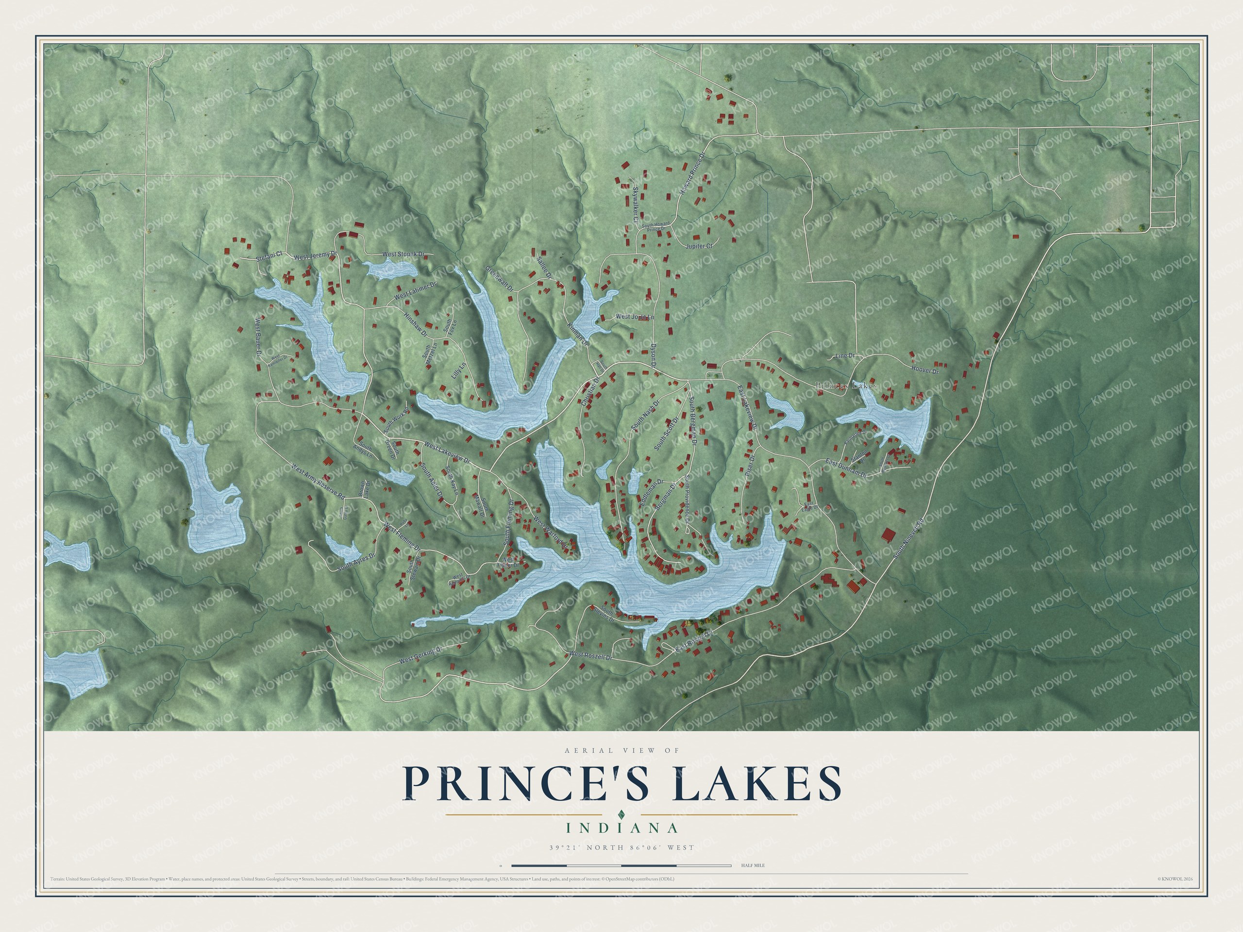 Watermarked full-map preview of Prince's Lakes, Indiana