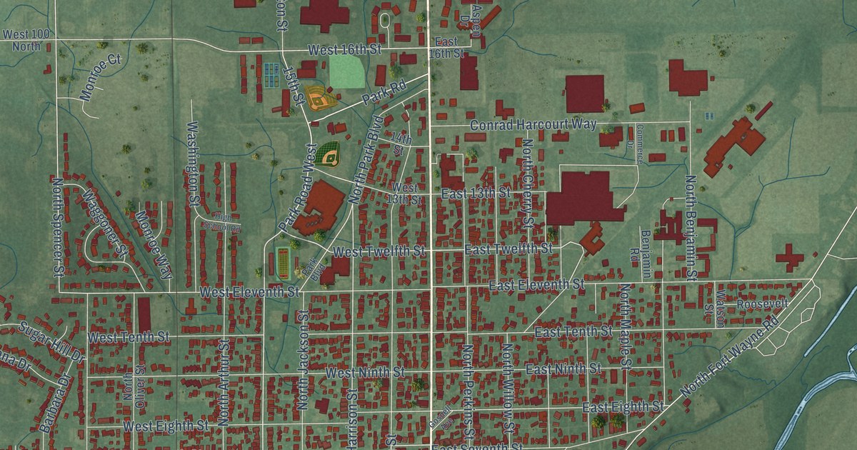 Map of Rushville, Indiana in 2026