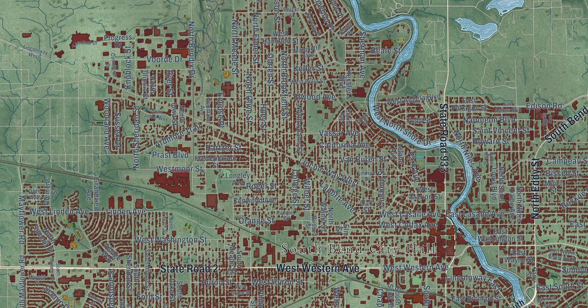 Map of South Bend, Indiana in 2026