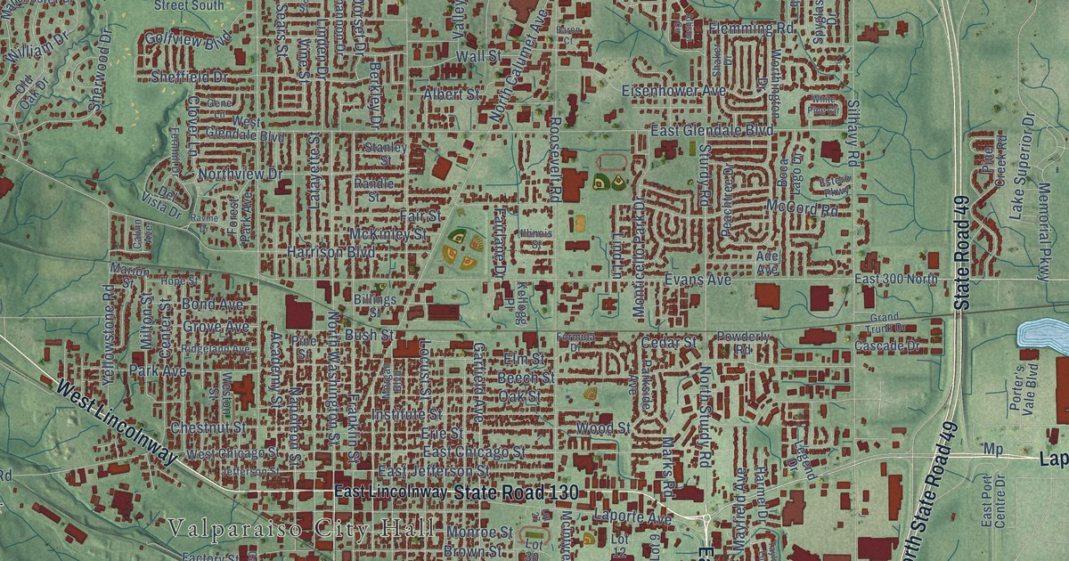 Map of Valparaiso, Indiana in 2026