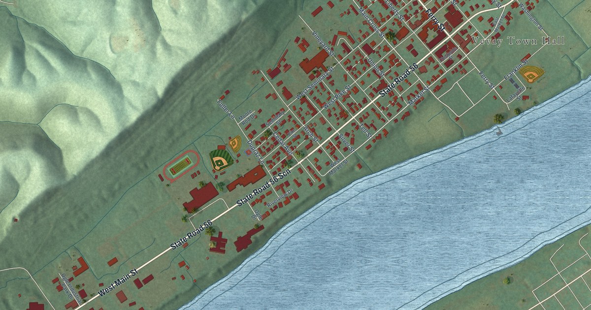 Map of Vevay, Indiana in 2026