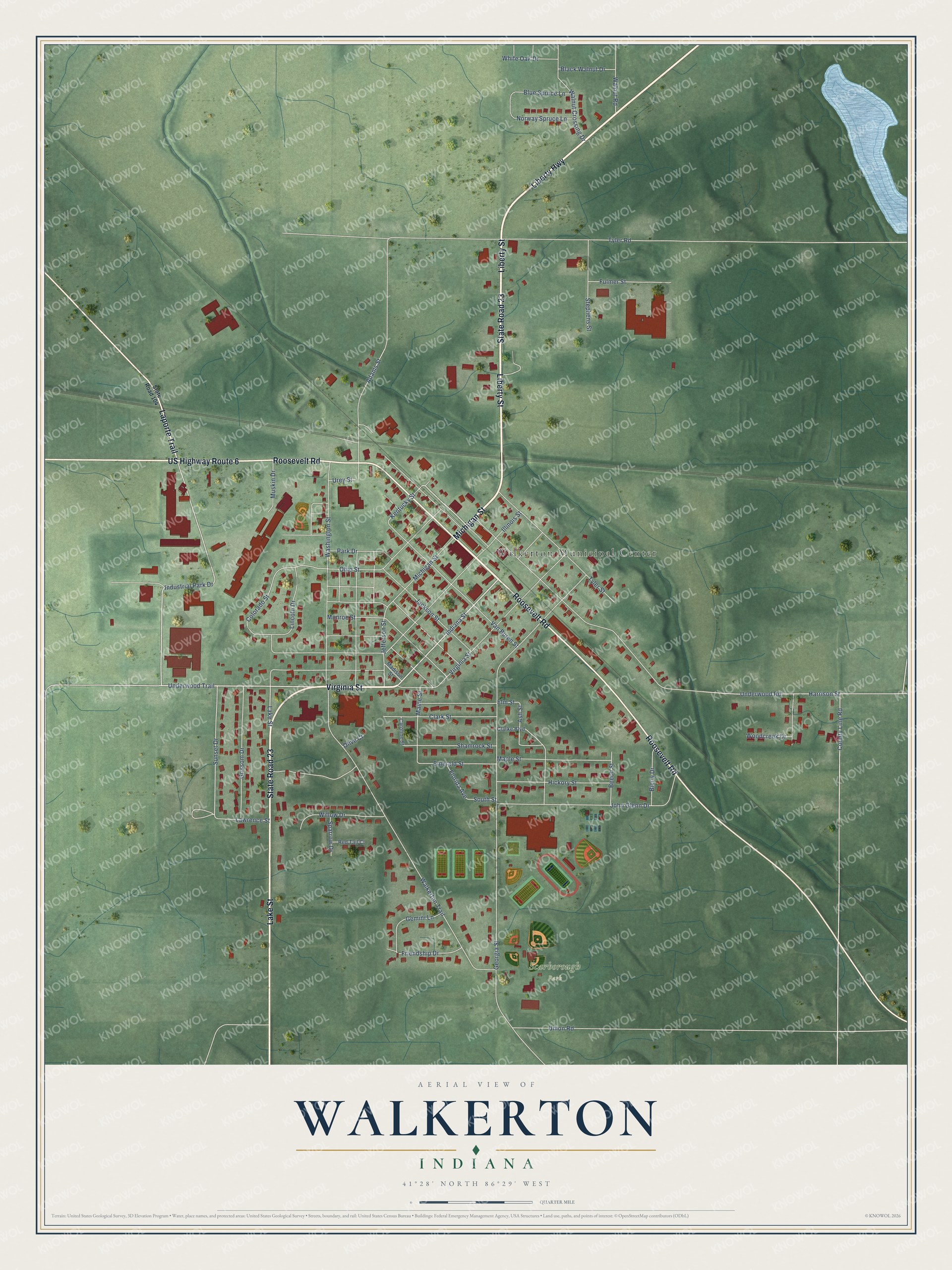 Watermarked full-map preview of Walkerton, Indiana
