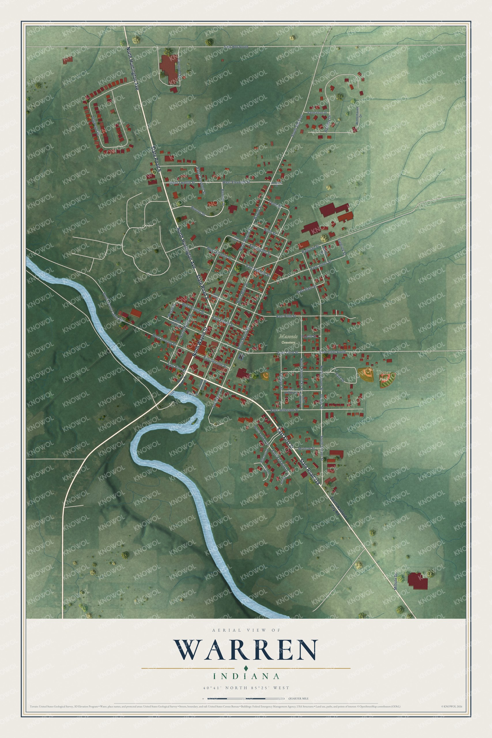 Watermarked full-map preview of Warren, Indiana
