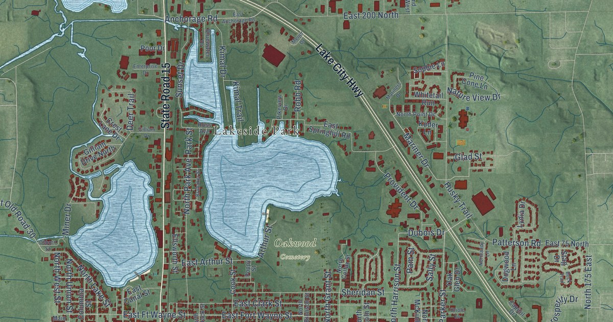 Map of Warsaw, Indiana in 2026