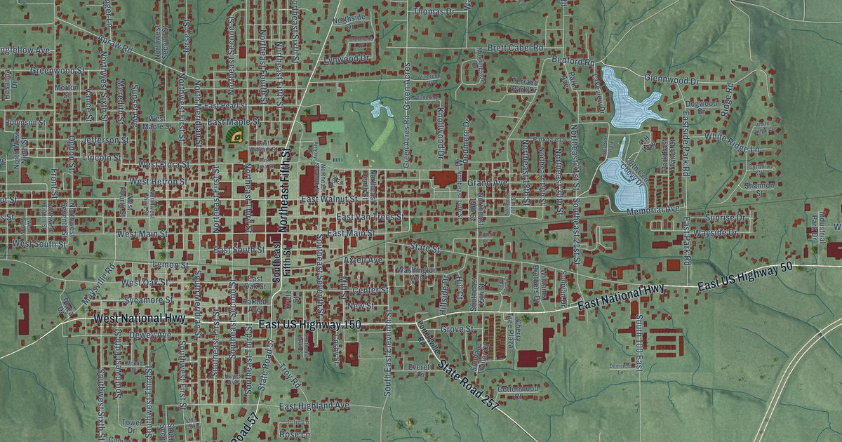 Map of Washington, Indiana in 2026