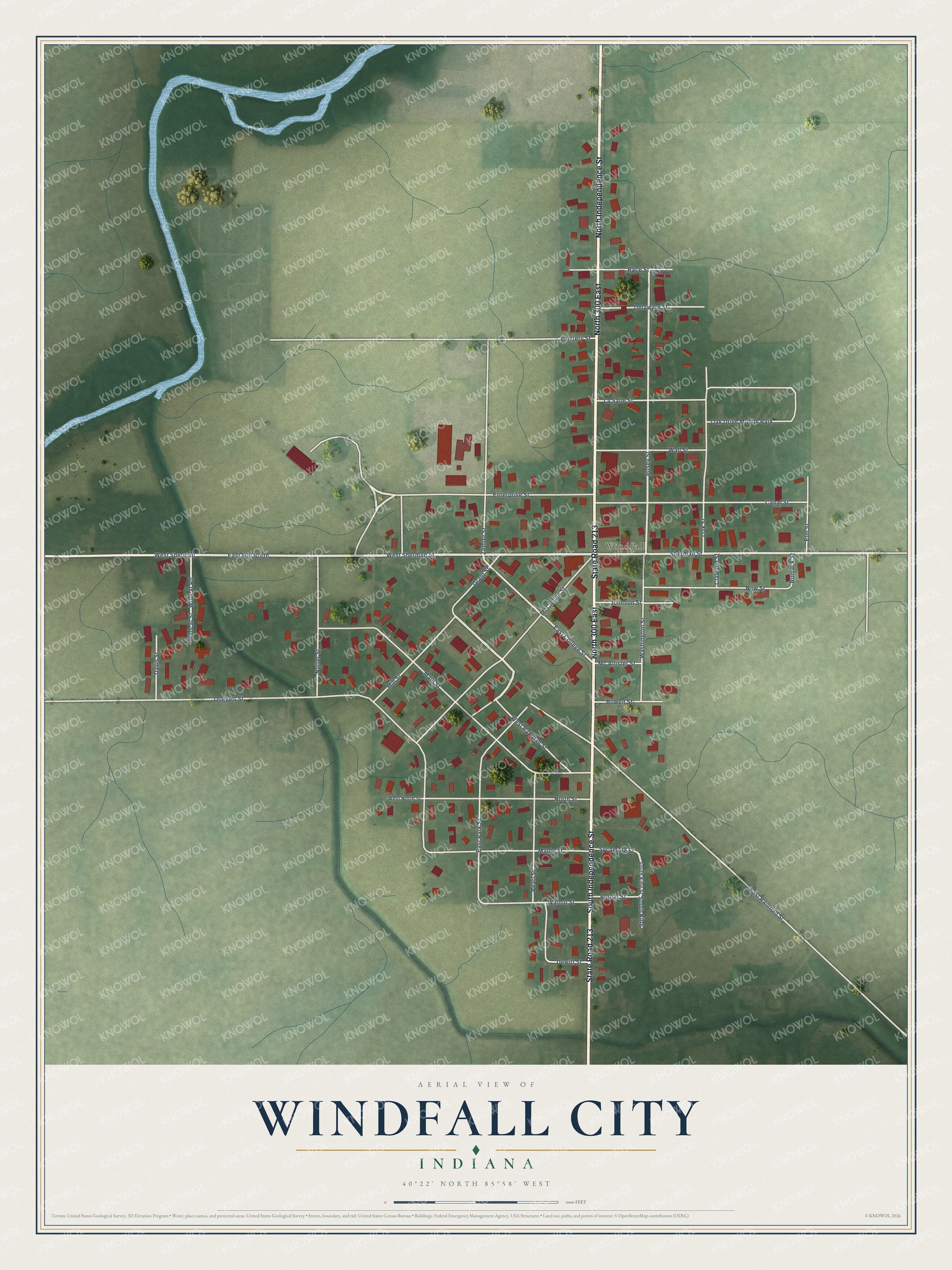 Watermarked full-map preview of Windfall City, Indiana