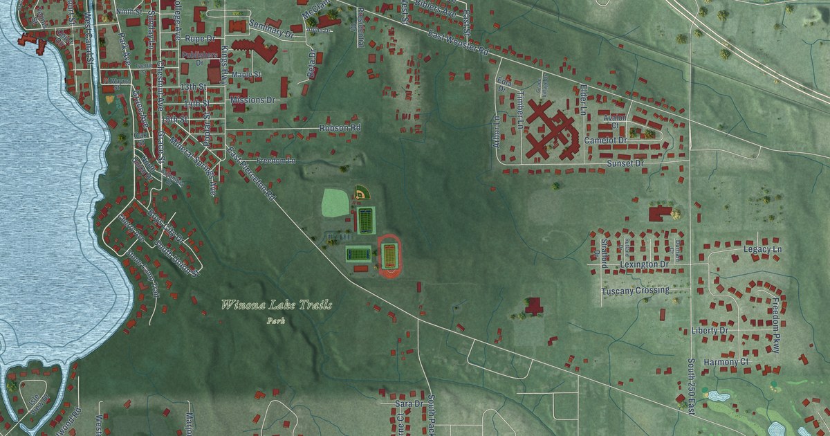 Map of Winona Lake, Indiana in 2026